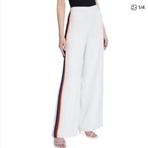 Trina Turk White Wide-Leg Pants with Colorful Stripe